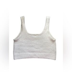 H&M White Fuzzy Knit Cropped Top L